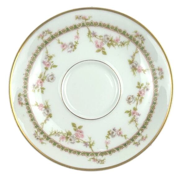 Antique Haviland Limoges Schleiger 883 Tea Saucer ONLY Pink Green Floral Garland - Picture 2 of 6